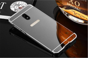 Луксозен алуминиев бъмпър с твърд огледален черен гръб за Samsung Galaxy J7 2017 J730F 